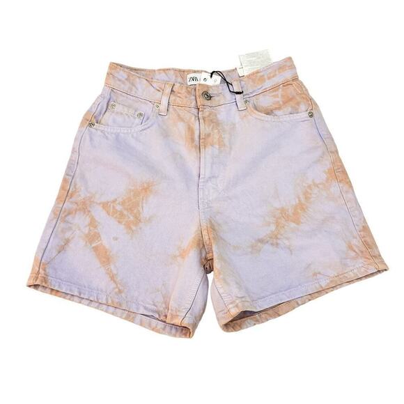 Zara High-Rise Purple Distressed Denim Short Jeans Size 2 - Picture 1 of 7